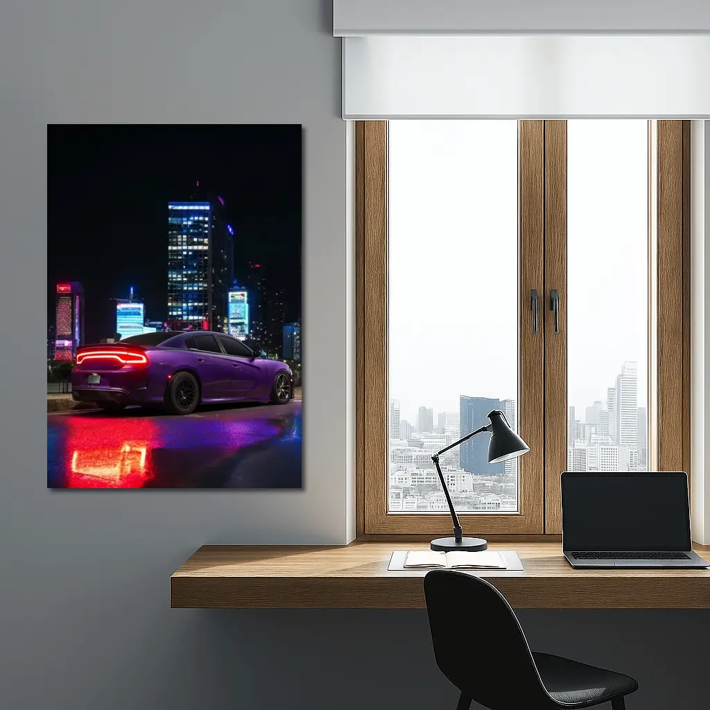 Dodge Charger Purple Night City Lights – Wall Art