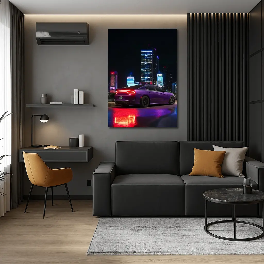 Dodge Charger Purple Night City Lights – Wall Art