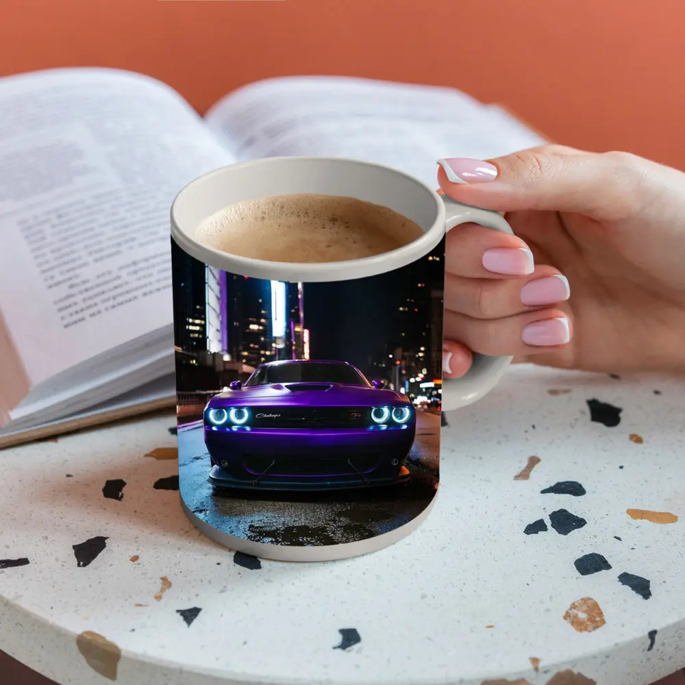 Dodge Challenger Purple Night City Street – Mugs