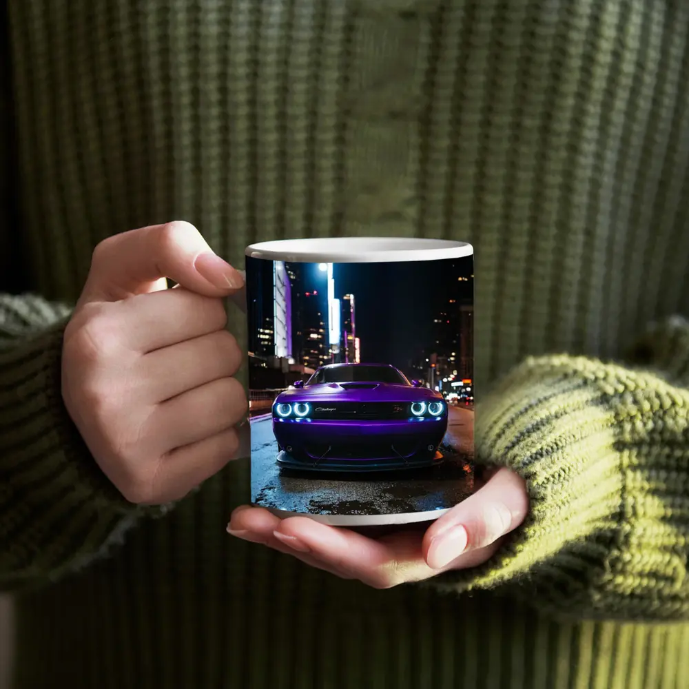 Dodge Challenger Purple Night City Street – Mugs