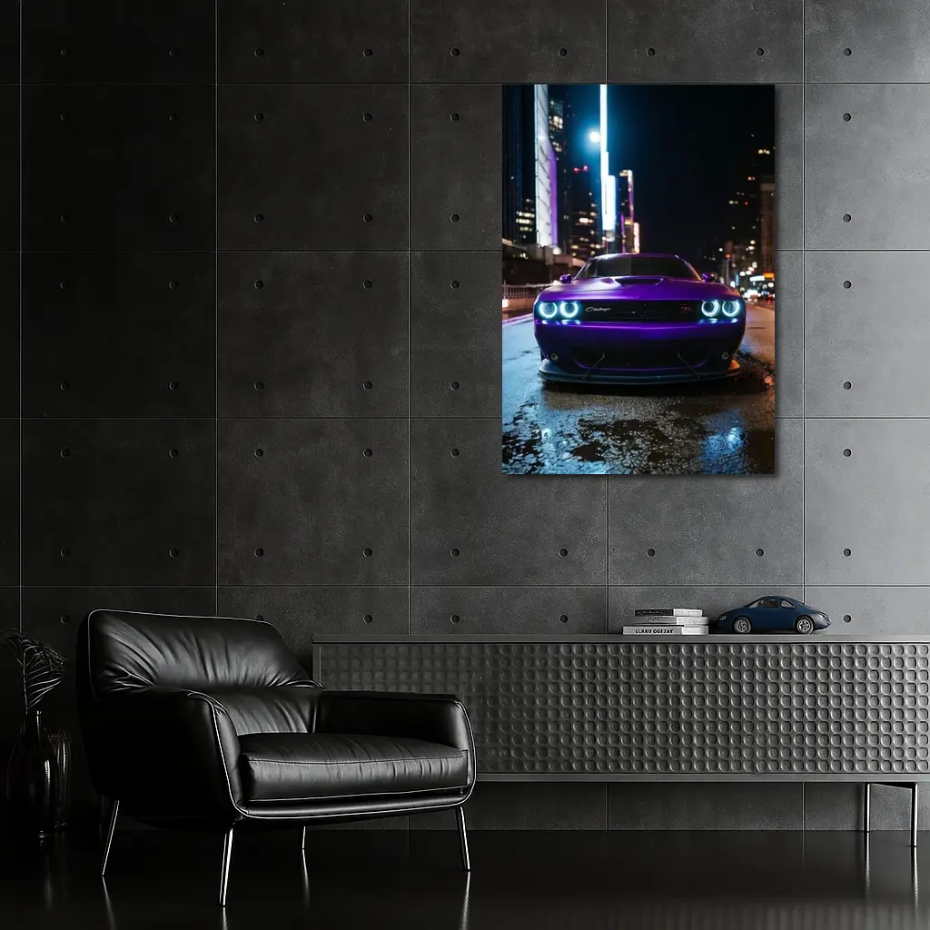 Dodge Challenger Purple Night City Street – Wall Art