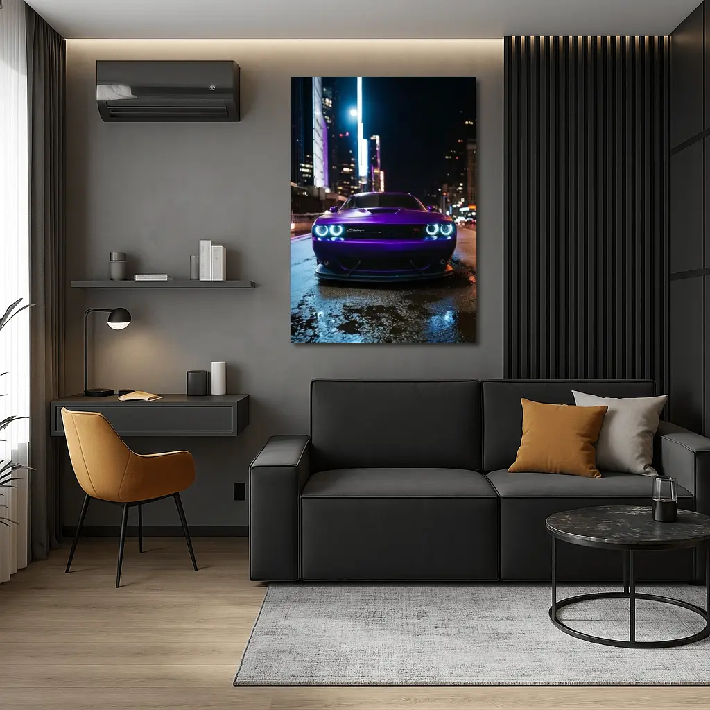 Dodge Challenger Purple Night City Street – Wall Art