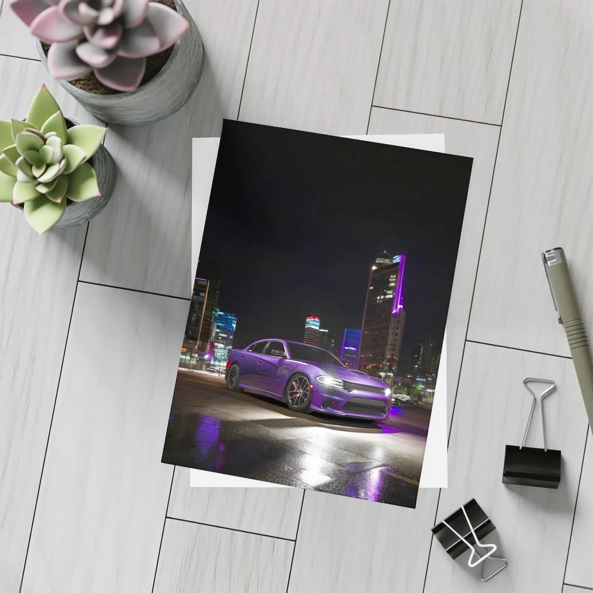 Dodge Charger Purple Night City Streets – Postcards