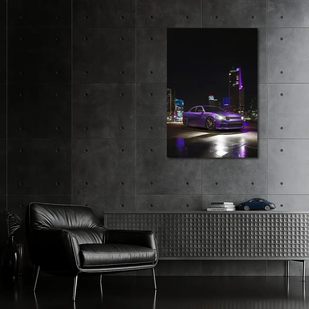 Dodge Charger Purple Night City Streets – Wall Art