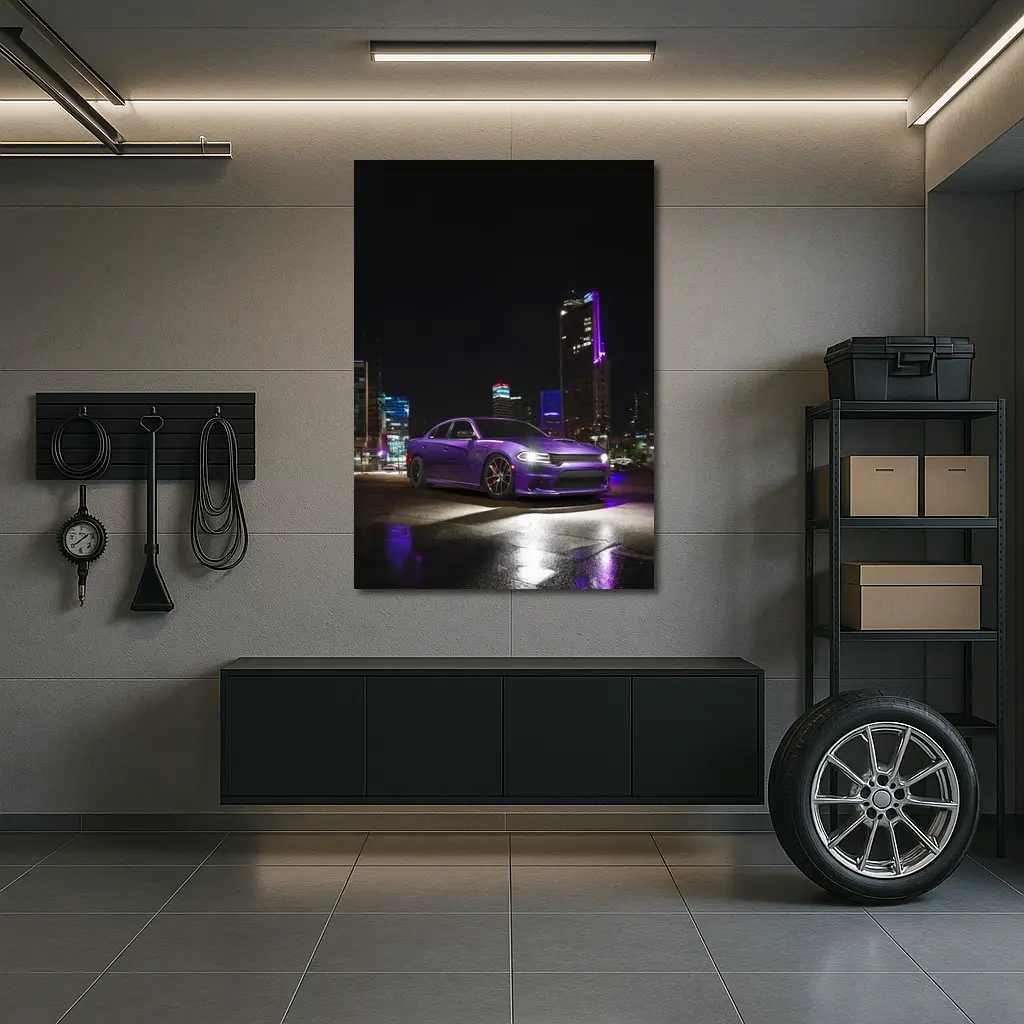 Dodge Charger Purple Night City Streets – Wall Art