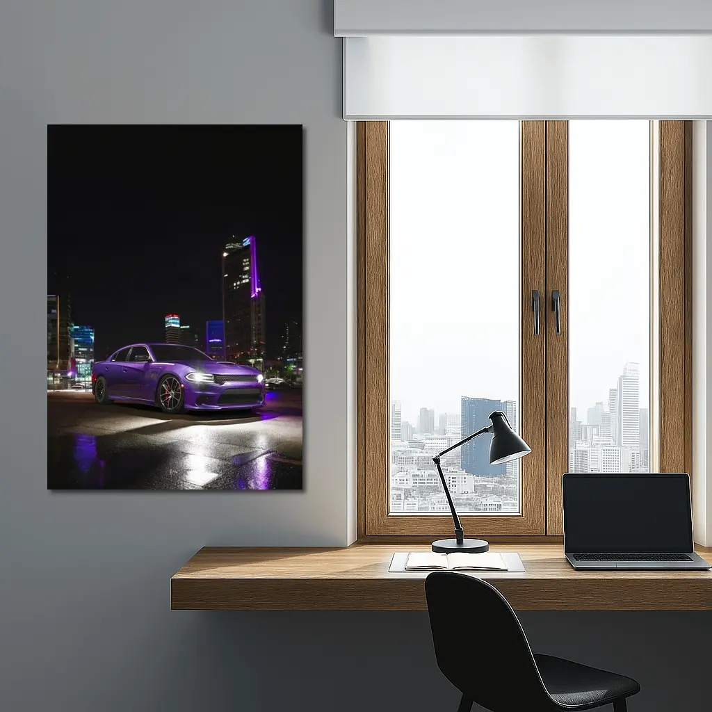Dodge Charger Purple Night City Streets – Wall Art