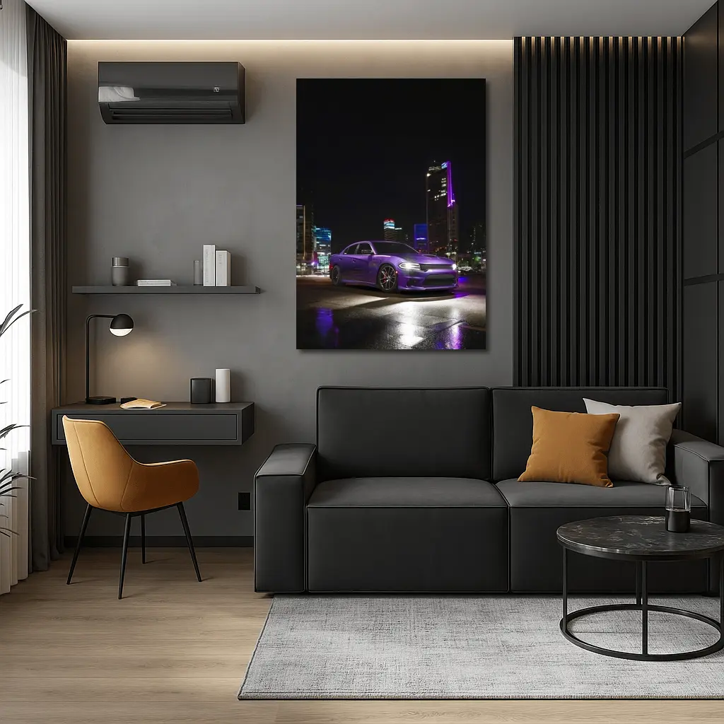 Dodge Charger Purple Night City Streets – Wall Art