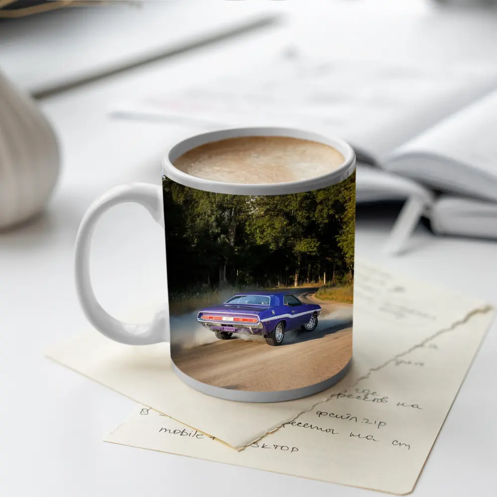 Dodge Challenger Burnout On Gravel Road – Mugs