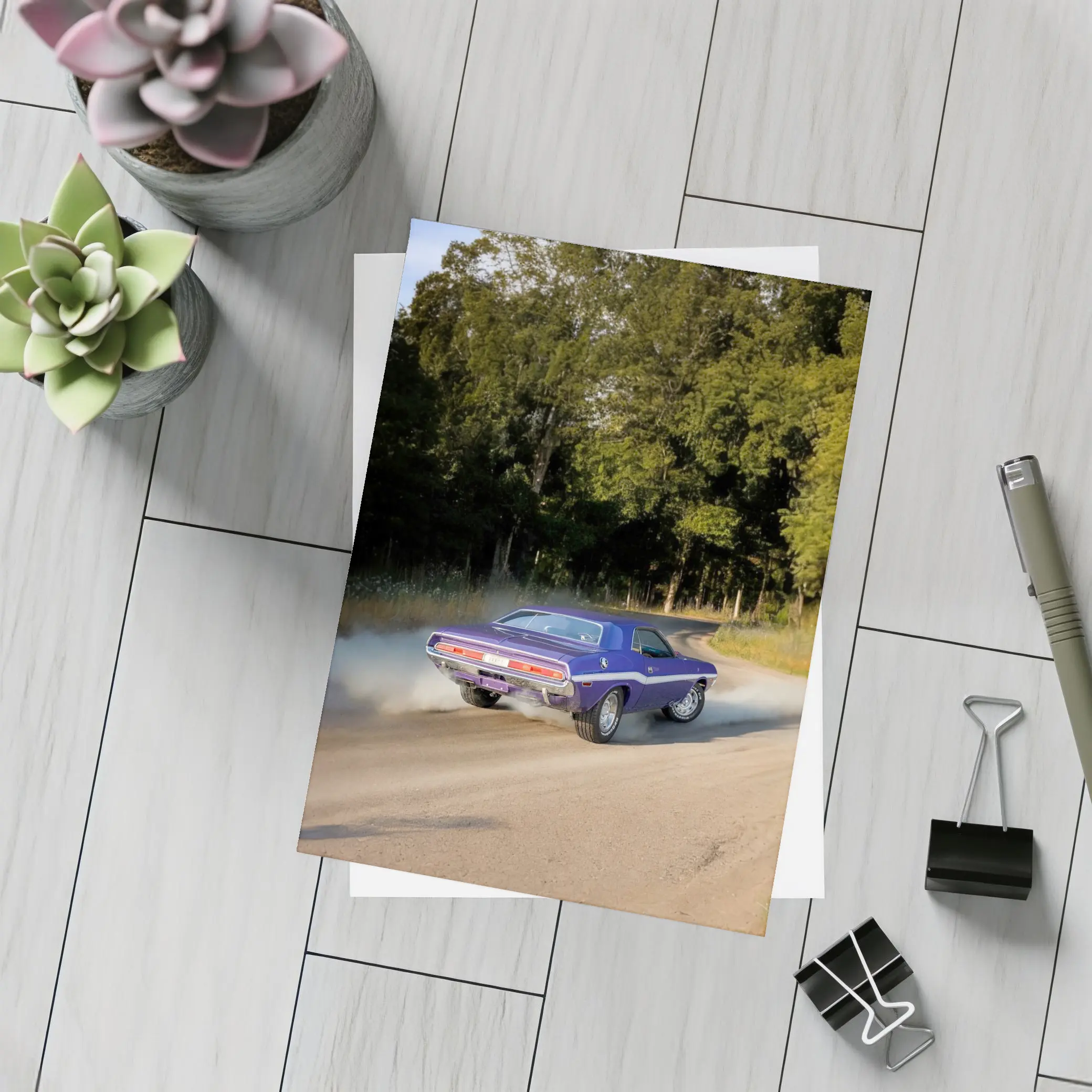 Dodge Challenger Burnout On Gravel Road – Postcards