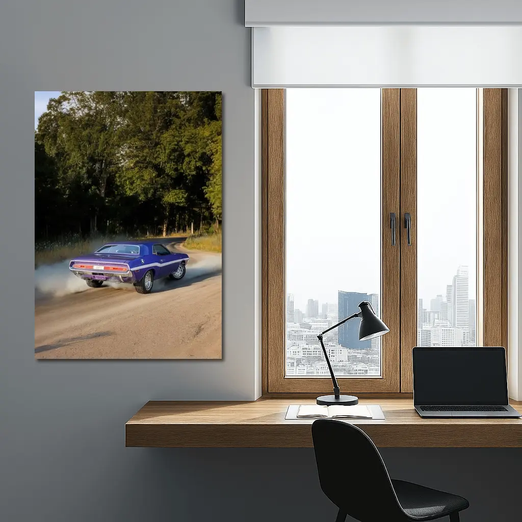 Dodge Challenger Burnout On Gravel Road – Wall Art