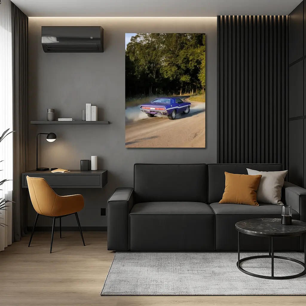 Dodge Challenger Burnout On Gravel Road – Wall Art