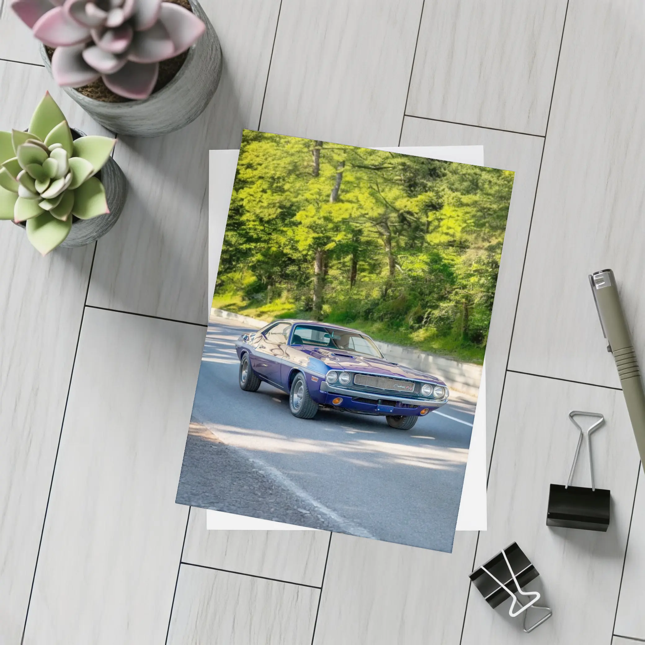 Dodge Challenger Classic Muscle Car Forest Road – Postcards