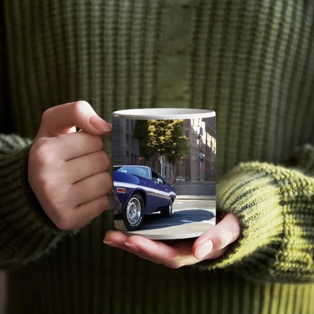 Dodge Challenger Classic Purple Street Shot – Mugs