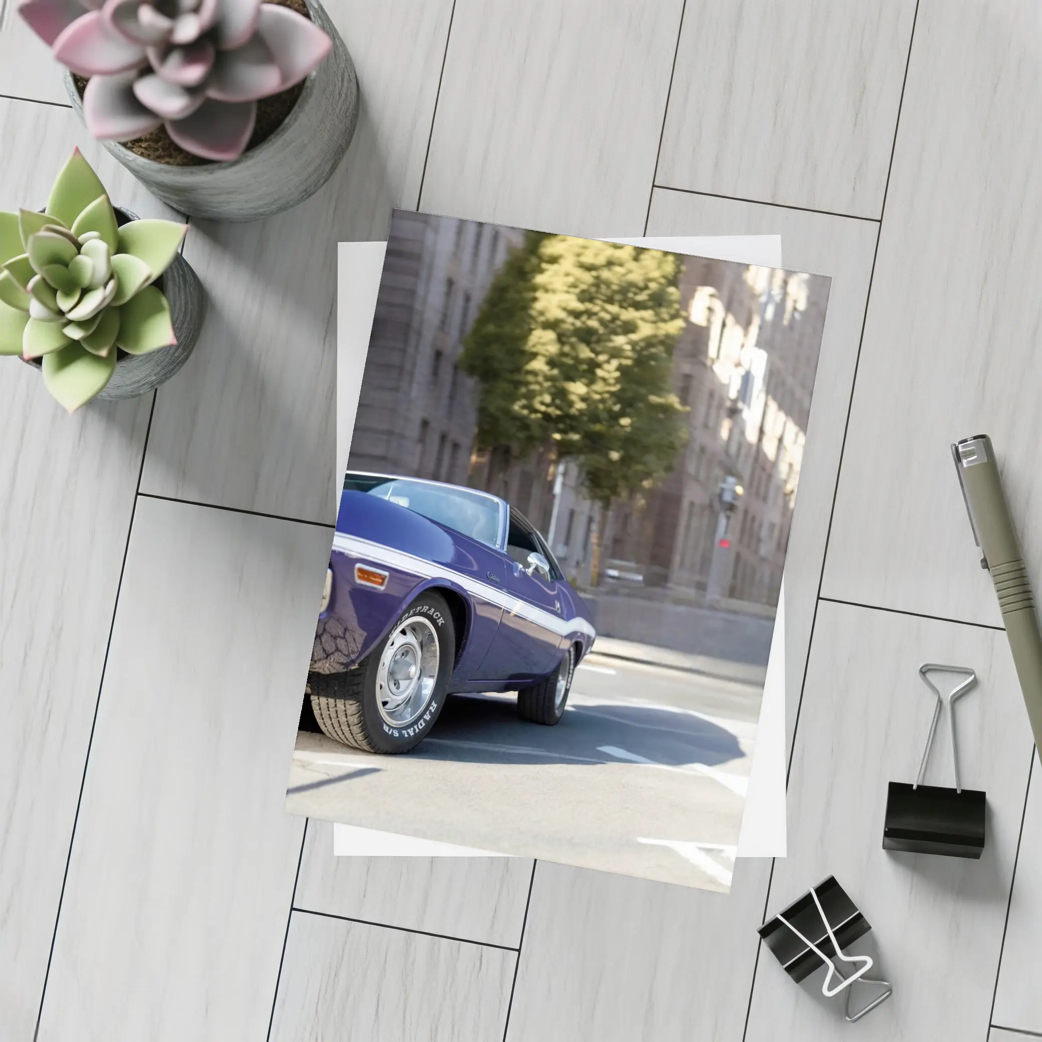 Dodge Challenger Classic Purple Street Shot – Postcards