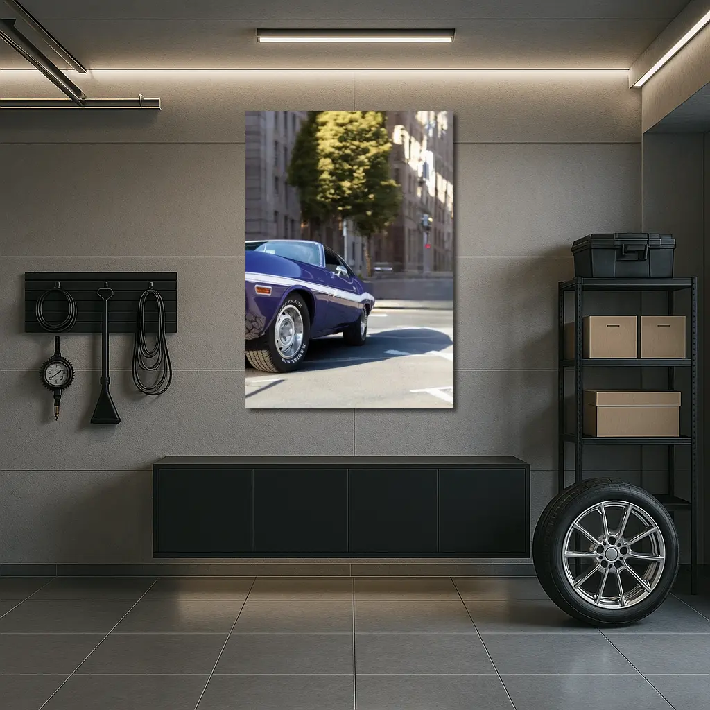 Dodge Challenger Classic Purple Street Shot – Wall Art