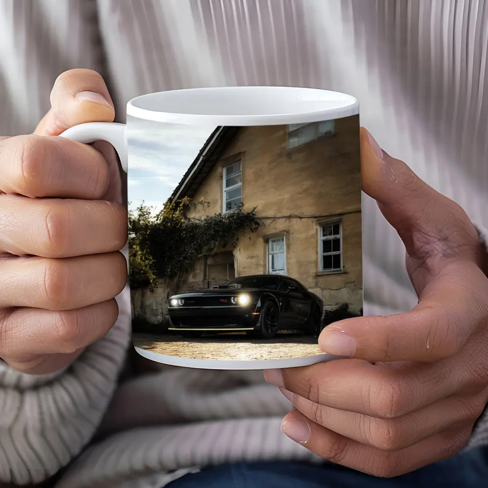 Dodge Challenger Black Muscle Car Old House – Mugs