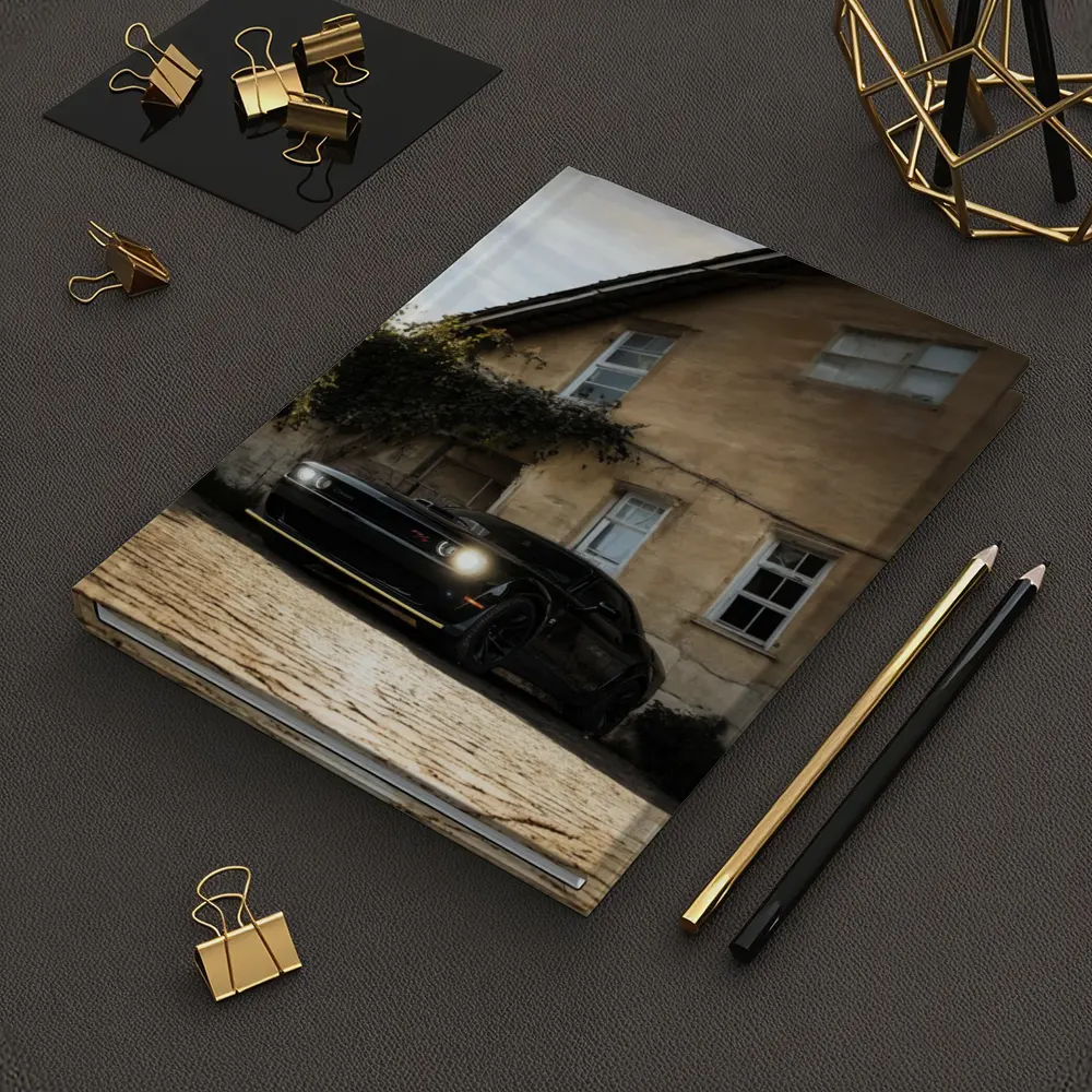 Dodge Challenger Black Muscle Car Old House – Notebooks