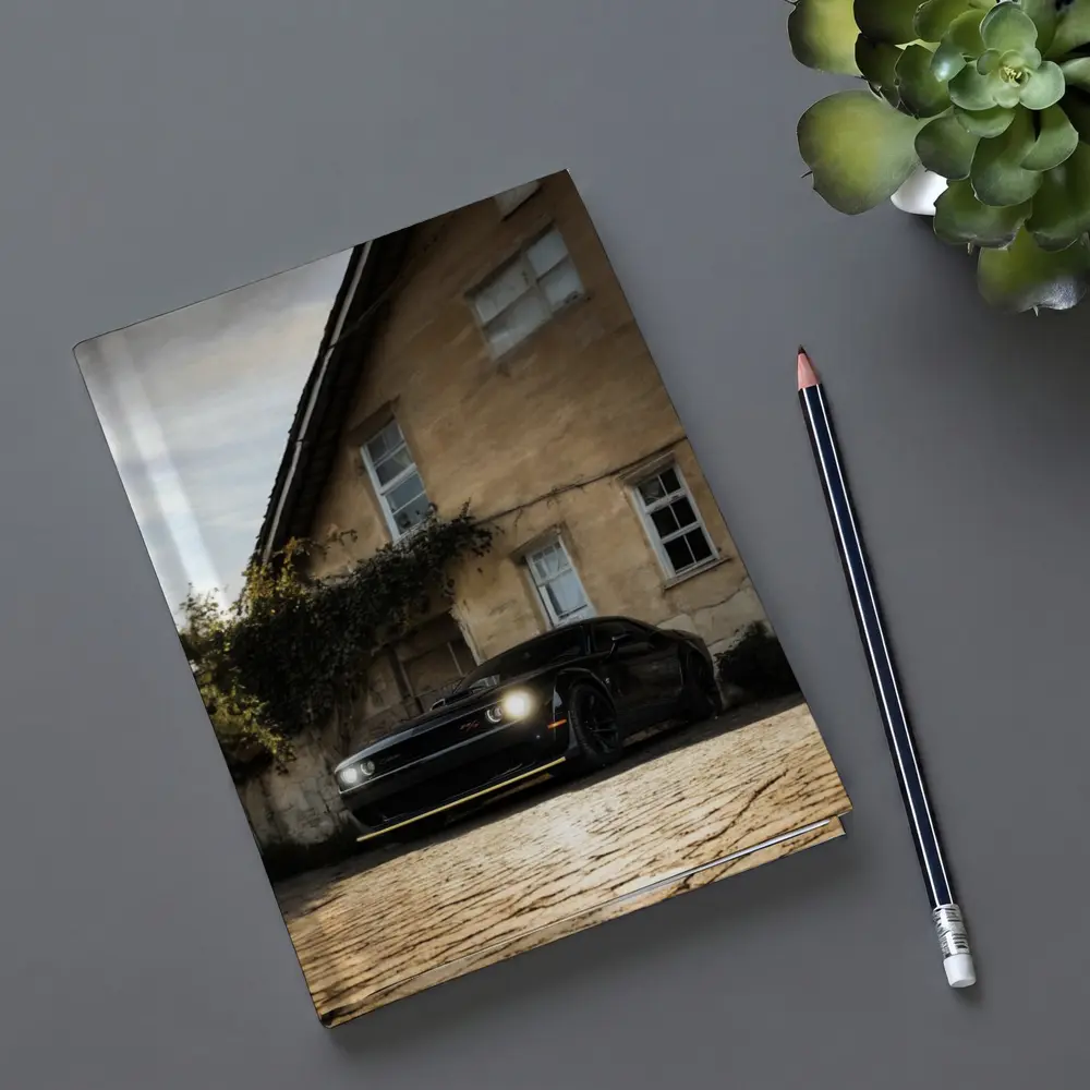 Dodge Challenger Black Muscle Car Old House – Notebooks