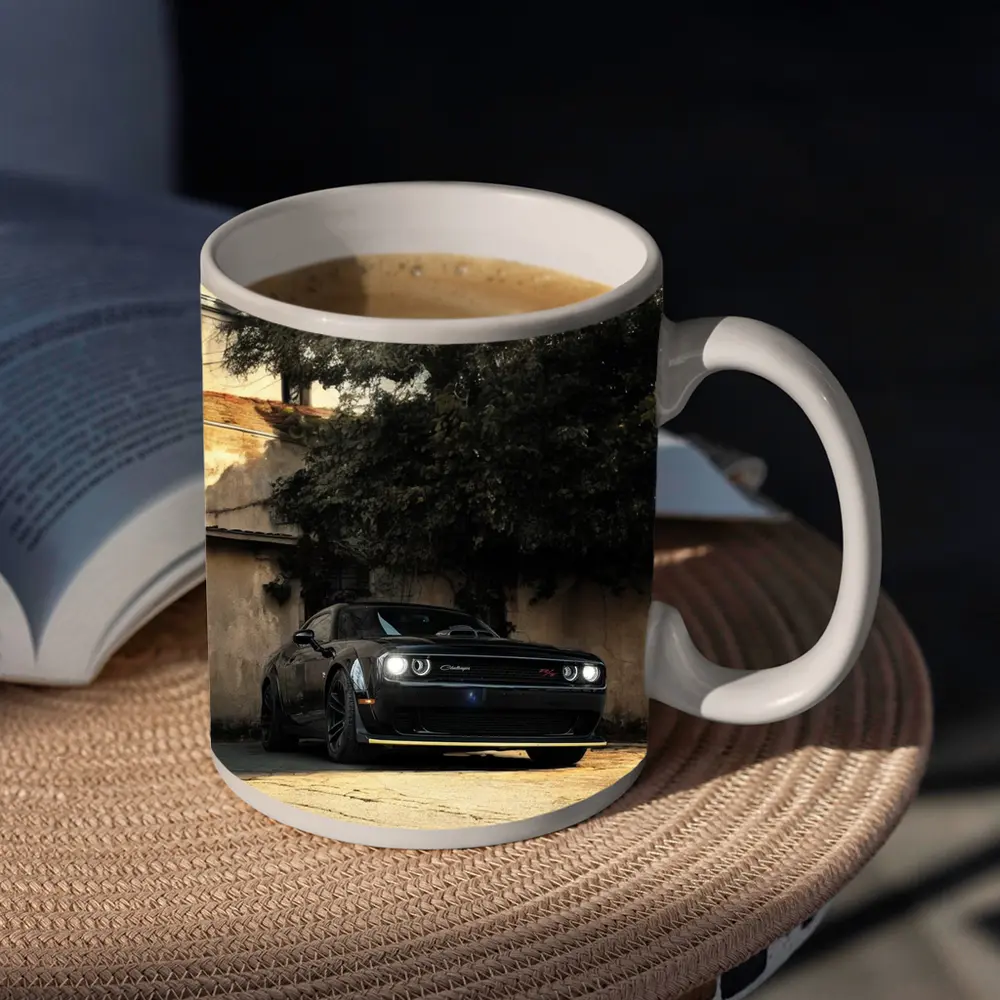 Dodge Challenger Black Muscle Car Old Courtyard – Mugs