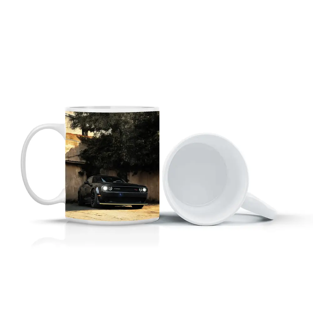 Dodge Challenger Black Muscle Car Old Courtyard – Mugs