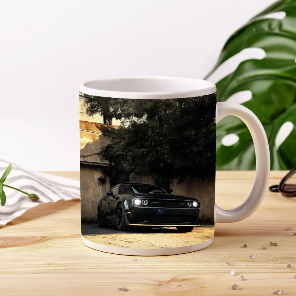 Dodge Challenger Black Muscle Car Old Courtyard – Mugs
