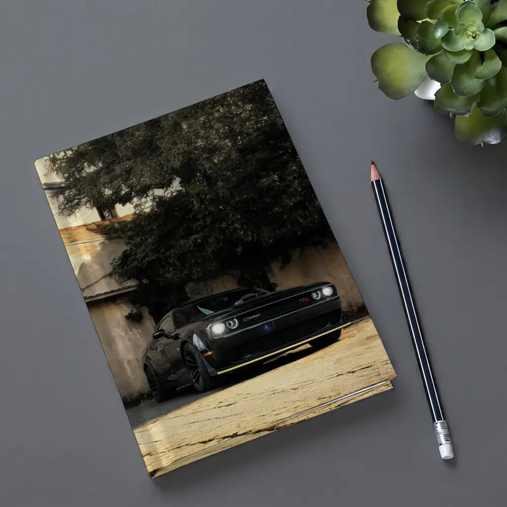 Dodge Challenger Black Muscle Car Old Courtyard – Notebooks