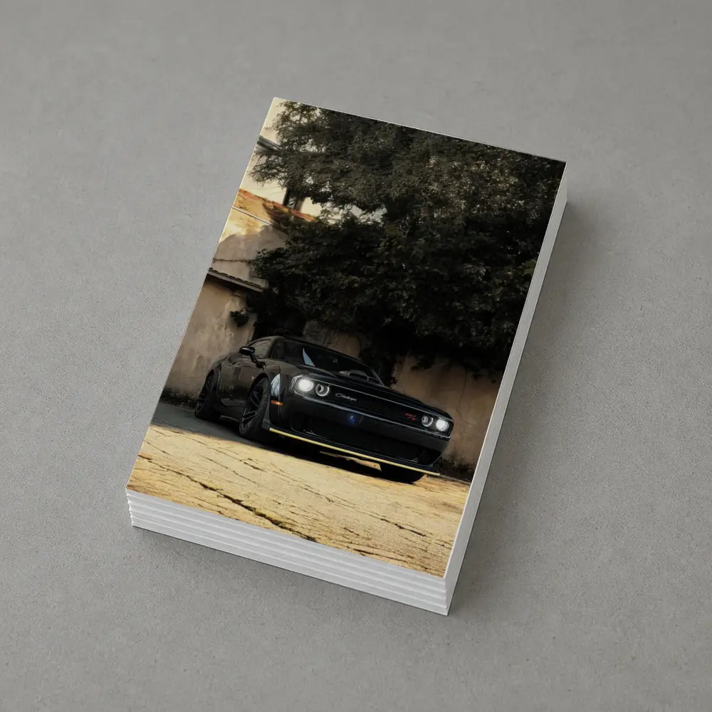 Dodge Challenger Black Muscle Car Old Courtyard – Postcards