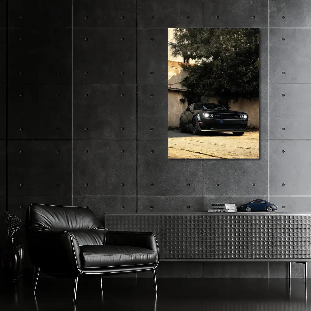Dodge Challenger Black Muscle Car Old Courtyard – Wall Art