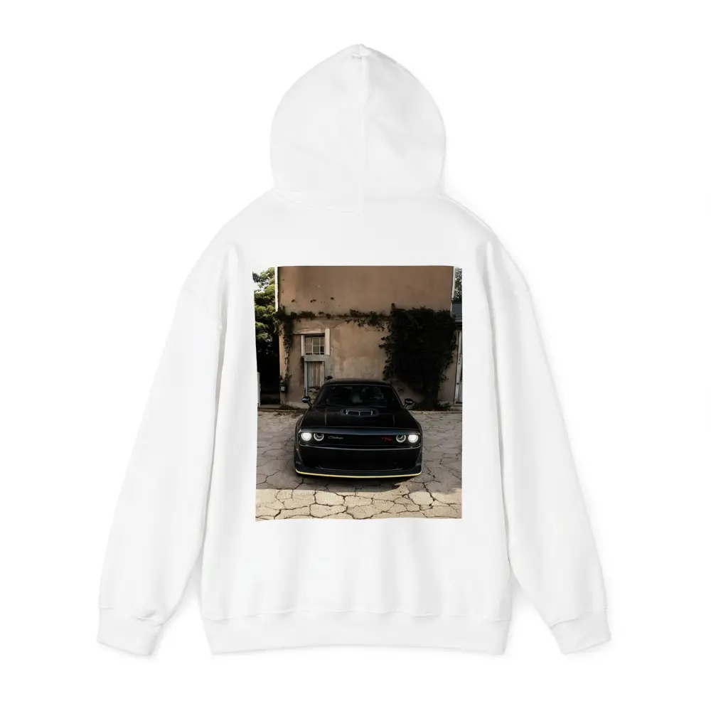 Black Dodge Challenger Parked Before Old House – Hoodies