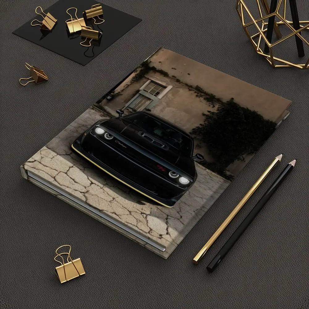 Black Dodge Challenger Parked Before Old House – Notebooks