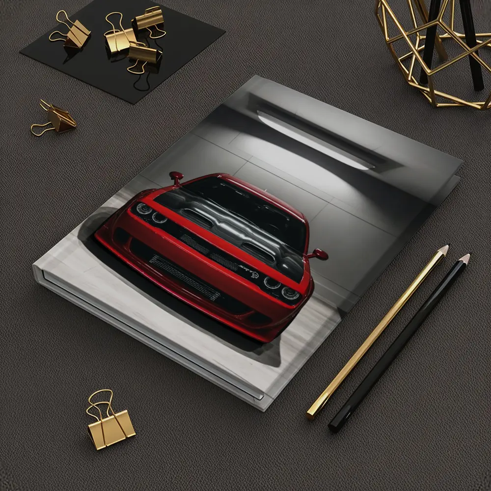 Red Dodge Challenger SRT Parked Indoor Garage – Notebooks