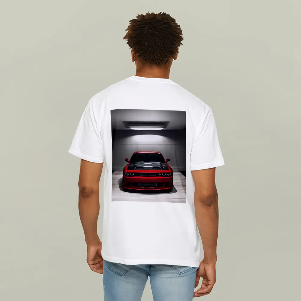 Red Dodge Challenger SRT Parked Indoor Garage – T-Shirts