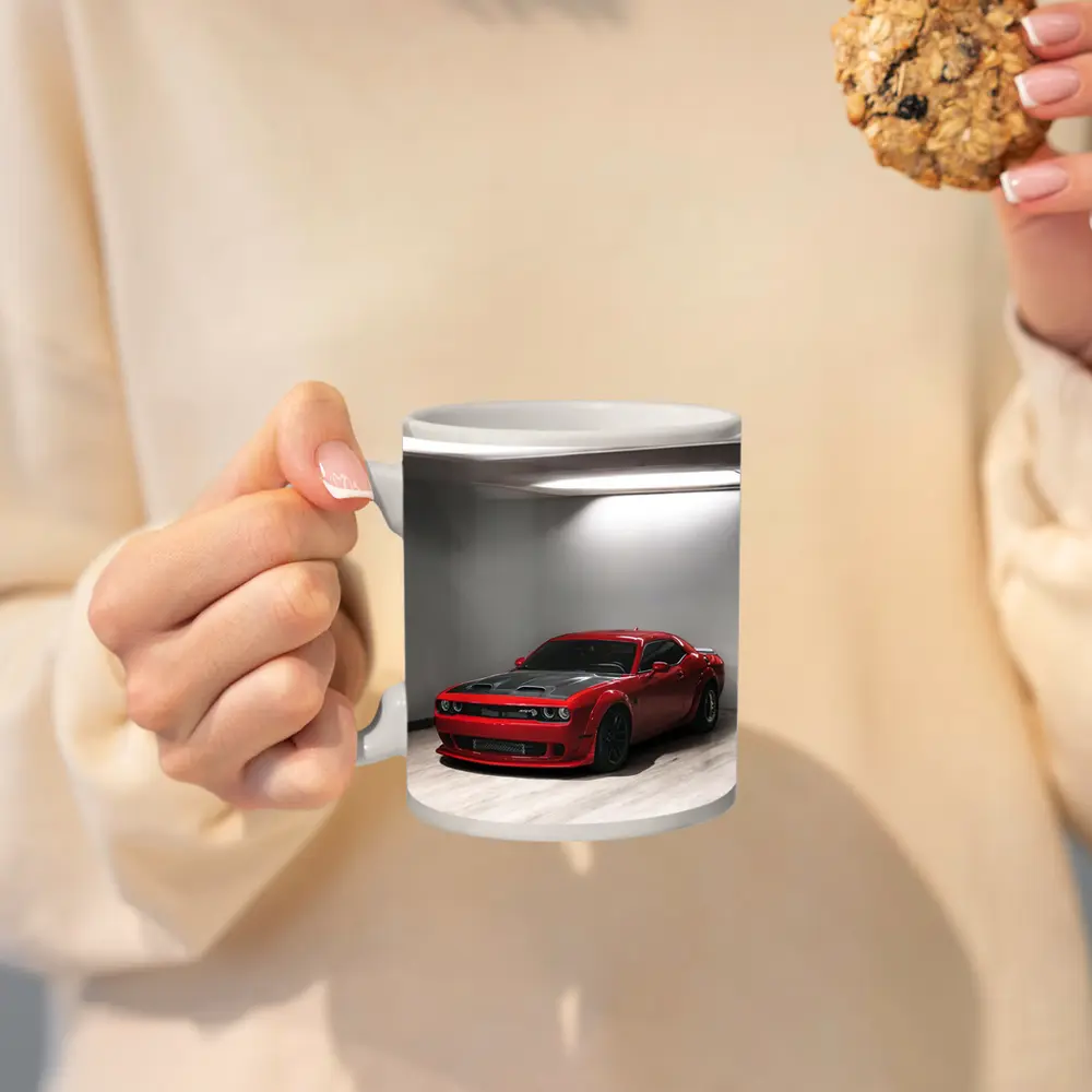 Red Dodge Challenger SRT Parked Indoor Garage – Mugs