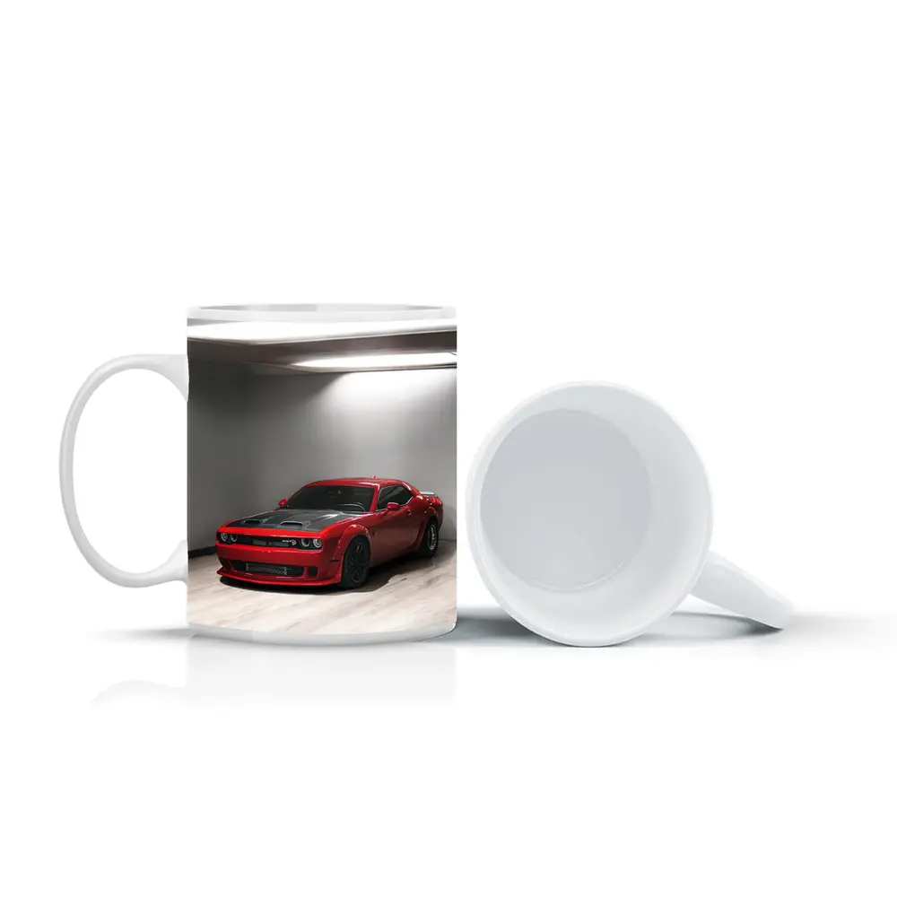 Red Dodge Challenger SRT Parked Indoor Garage – Mugs