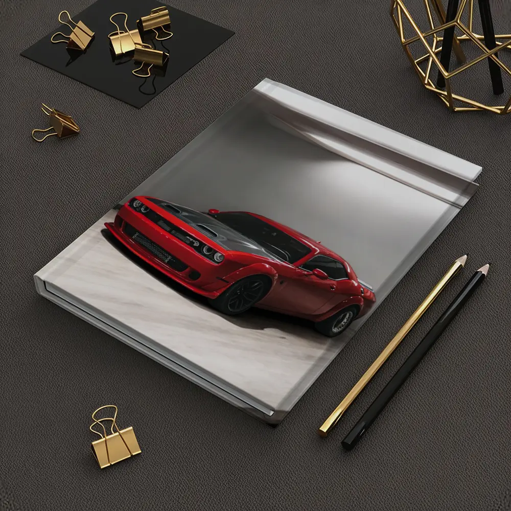 Red Dodge Challenger SRT Parked Indoor Garage – Notebooks