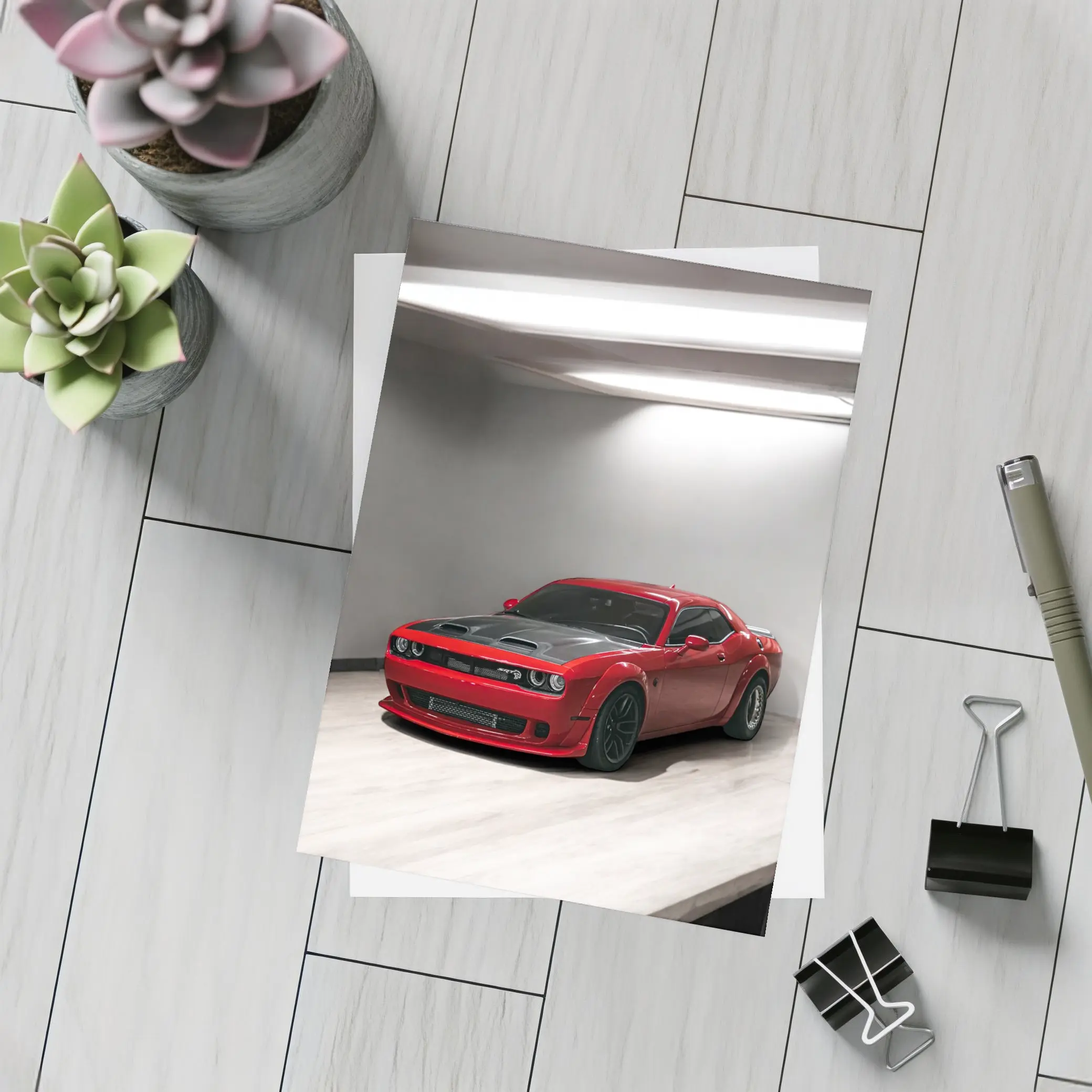Red Dodge Challenger SRT Parked Indoor Garage – Postcards