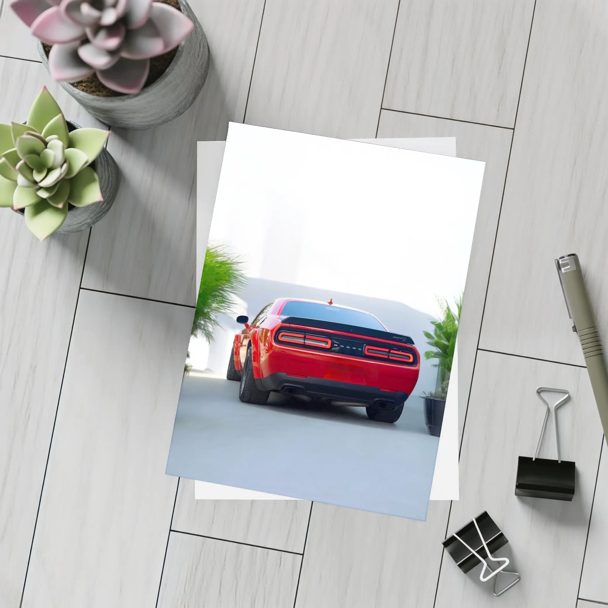 Dodge Challenger Red Rear View Parking – Postcards