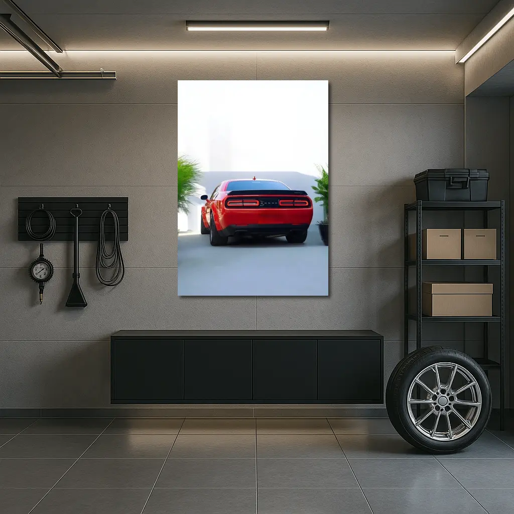 Dodge Challenger Red Rear View Parking – Wall Art
