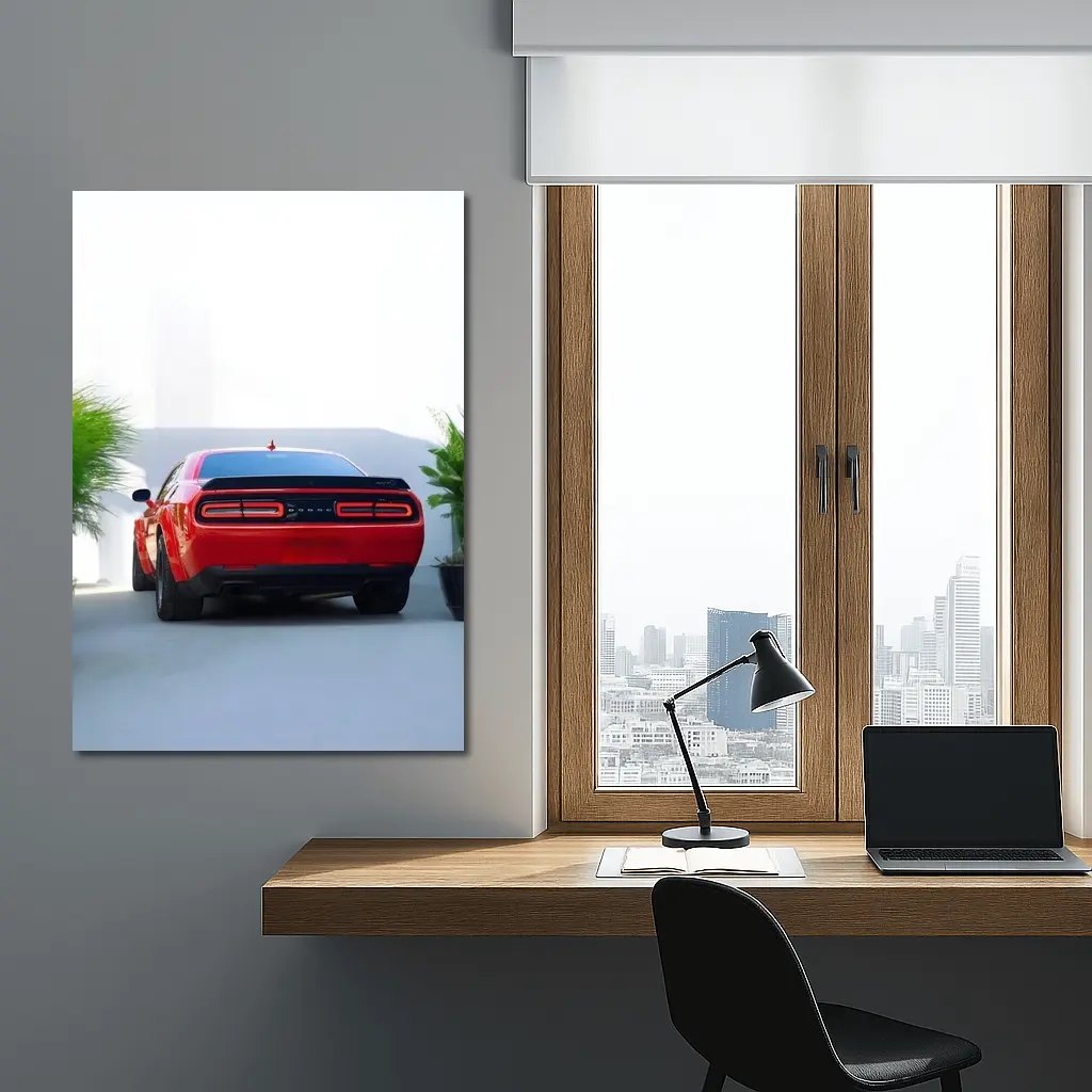 Dodge Challenger Red Rear View Parking – Wall Art