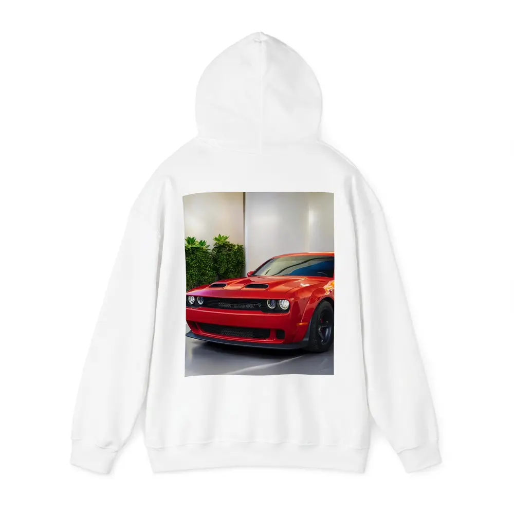 Red Dodge Challenger Parked Indoor Garage – Hoodies