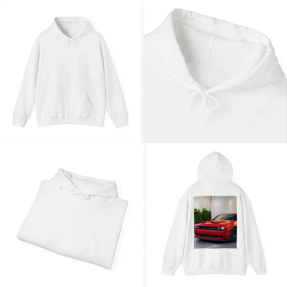 Red Dodge Challenger Parked Indoor Garage – Hoodies