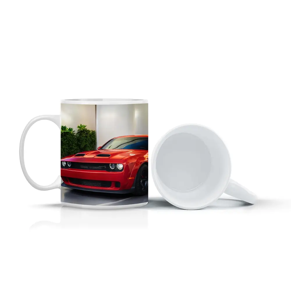 Red Dodge Challenger Parked Indoor Garage – Mugs