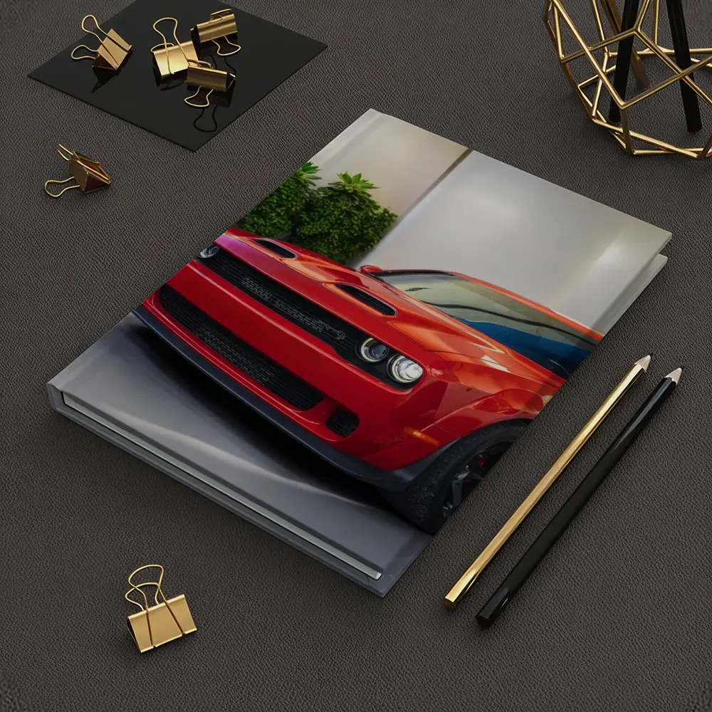 Red Dodge Challenger Parked Indoor Garage – Notebooks