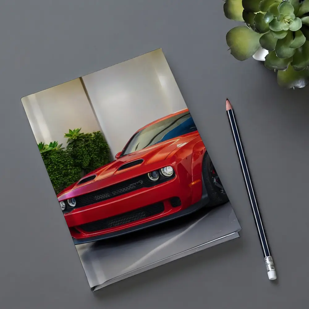 Red Dodge Challenger Parked Indoor Garage – Notebooks