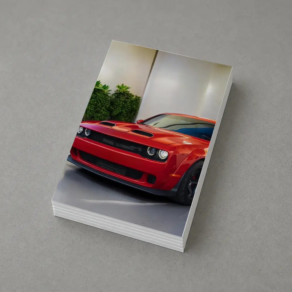 Red Dodge Challenger Parked Indoor Garage – Postcards