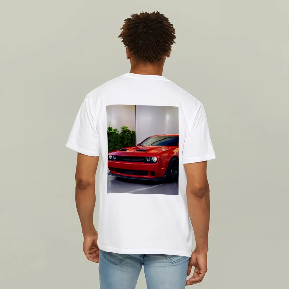 Red Dodge Challenger Parked Indoor Garage – T-Shirts