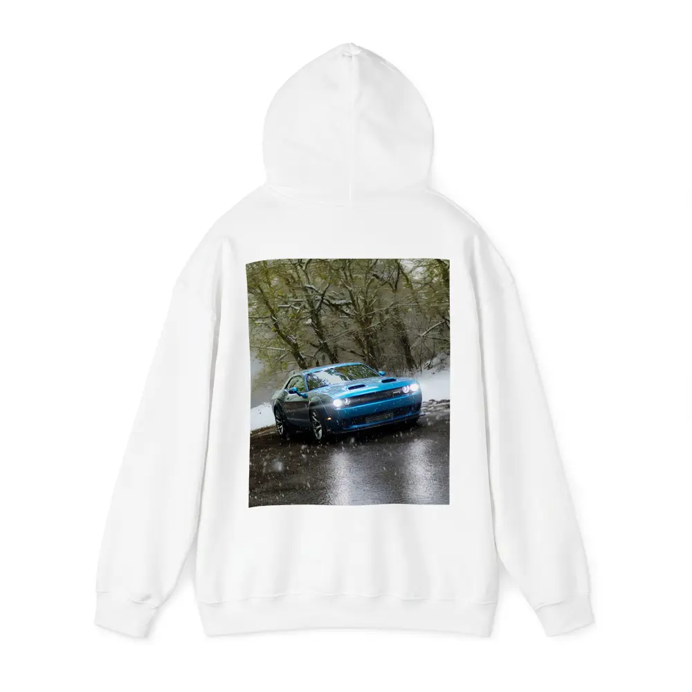 Dodge Challenger Blue Muscle Car Snowy Road – Hoodies