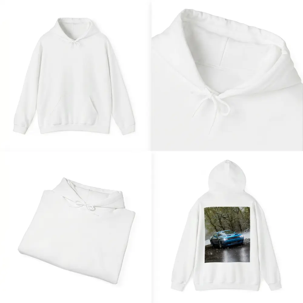 Dodge Challenger Blue Muscle Car Snowy Road – Hoodies