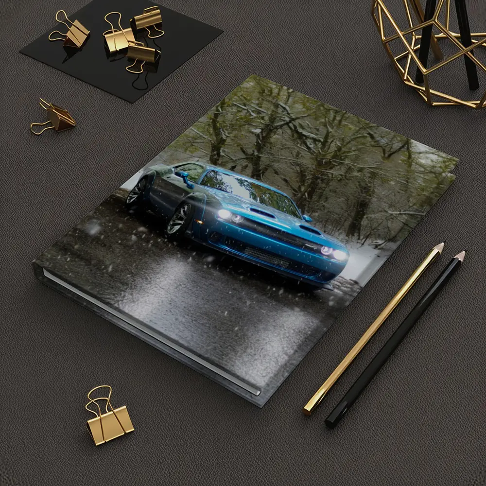Dodge Challenger Blue Muscle Car Snowy Road – Notebooks