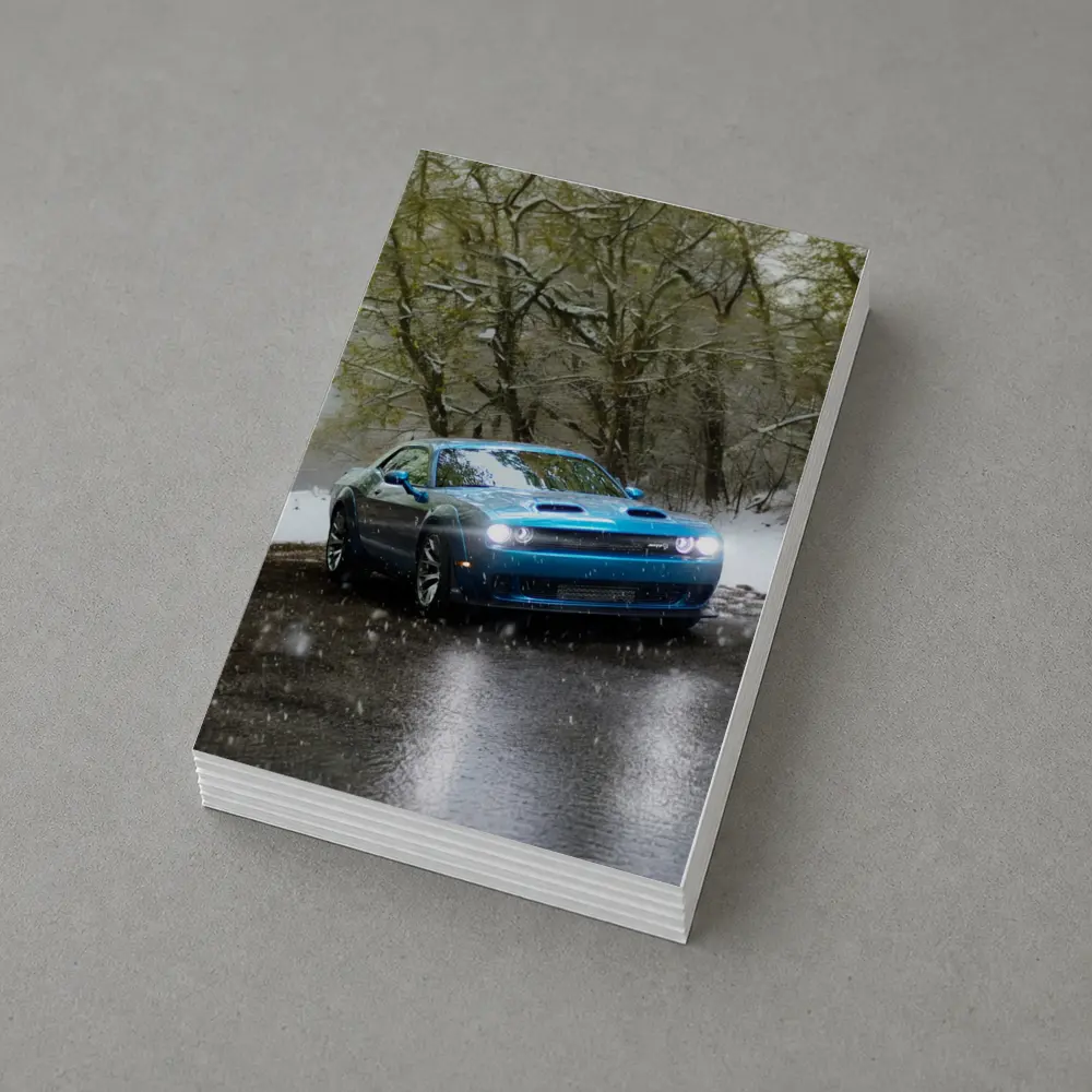 Dodge Challenger Blue Muscle Car Snowy Road – Postcards